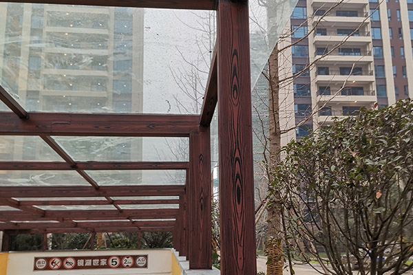 安徽蕪湖鏡湖區(qū)碧桂園小區(qū)鋼結(jié)構(gòu)車(chē)庫(kù)入口仿木紋漆施工案例